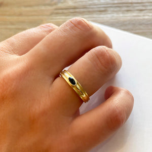 Flora - Black Stone Gold Ring