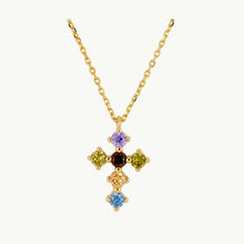 Upload image to gallery viewer, Cardea - Cross Necklace Multicolored Gold Stones
