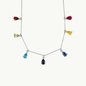 Dahlia - Silver Multicolored Stones Necklace