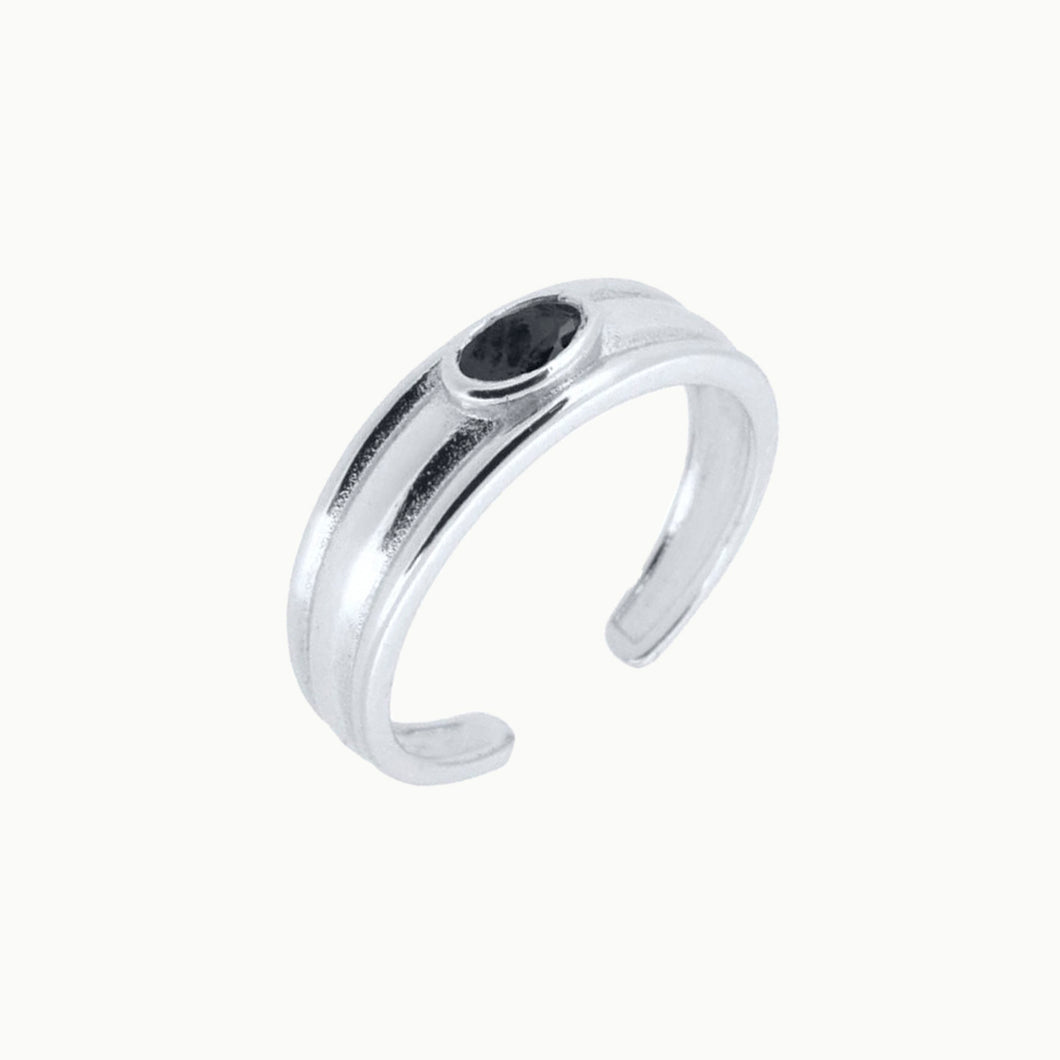 Flora - Black Stone Silver Ring